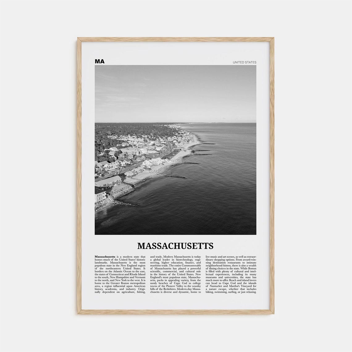 Massachusetts Black and White Travel Poster No. 1