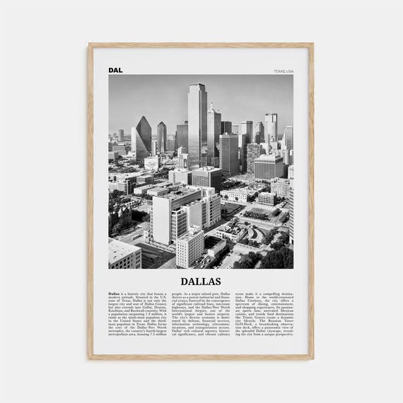 Dallas Black And White Travel Poster, Texas USA
