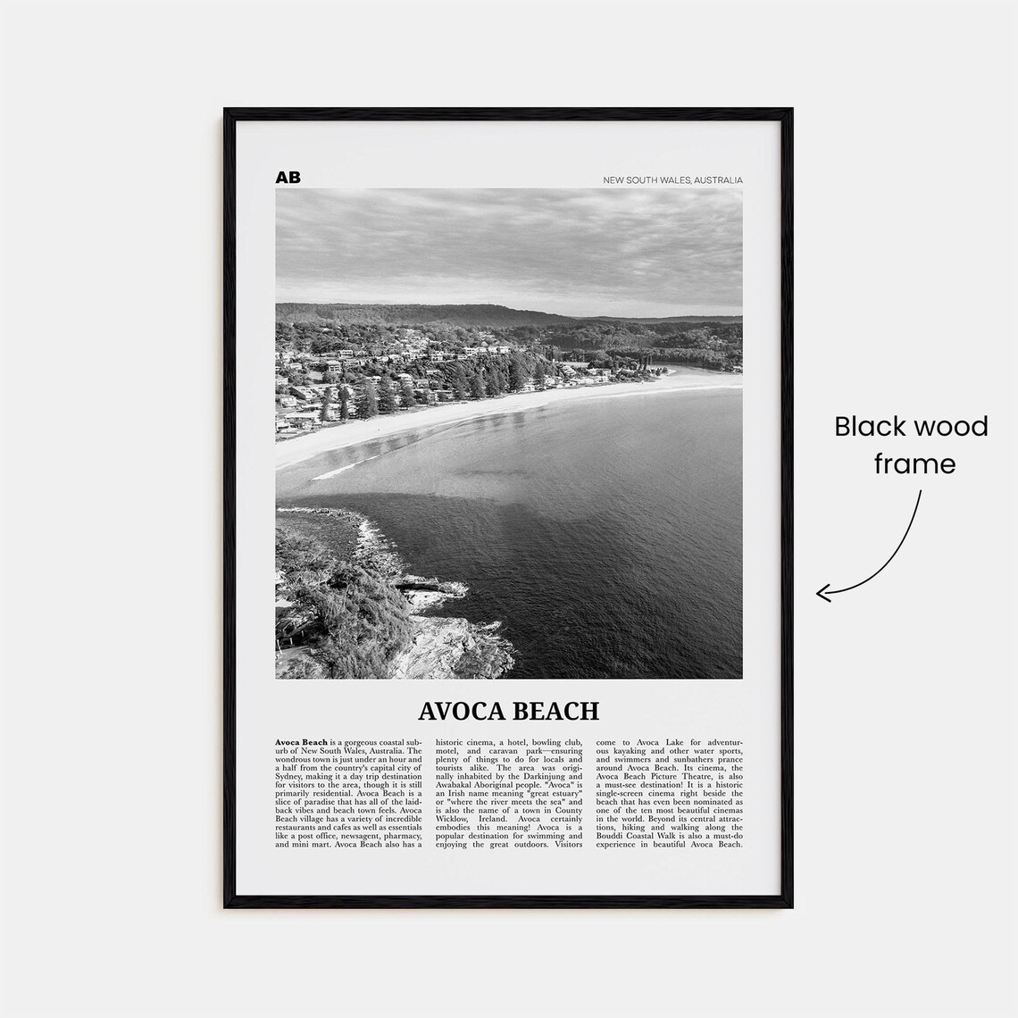 Avoca Beach Black And White Travel Poster, Australia - Image 3