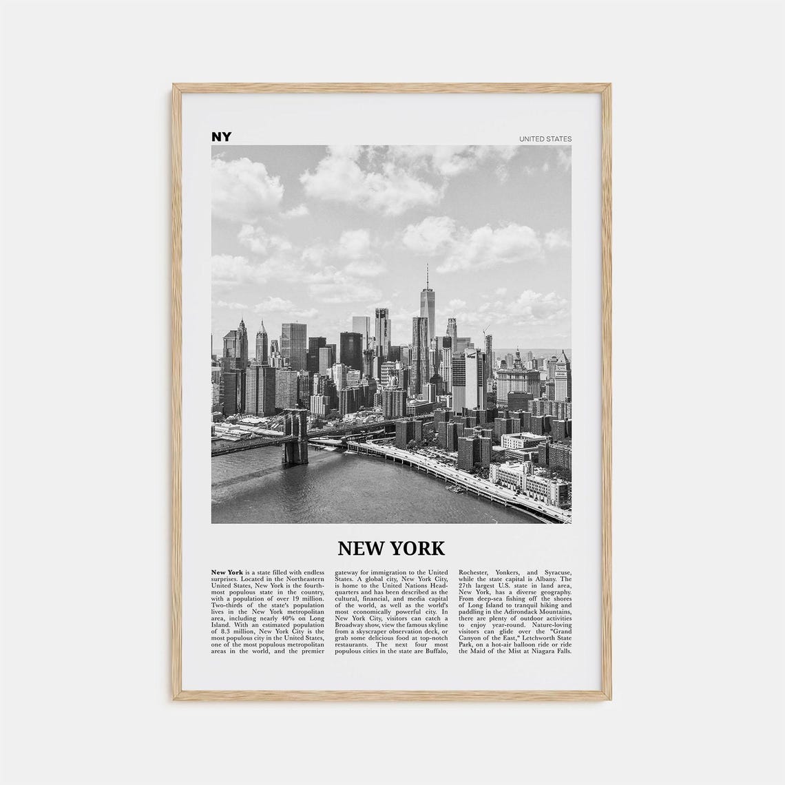 New York State Black And White Travel Poster