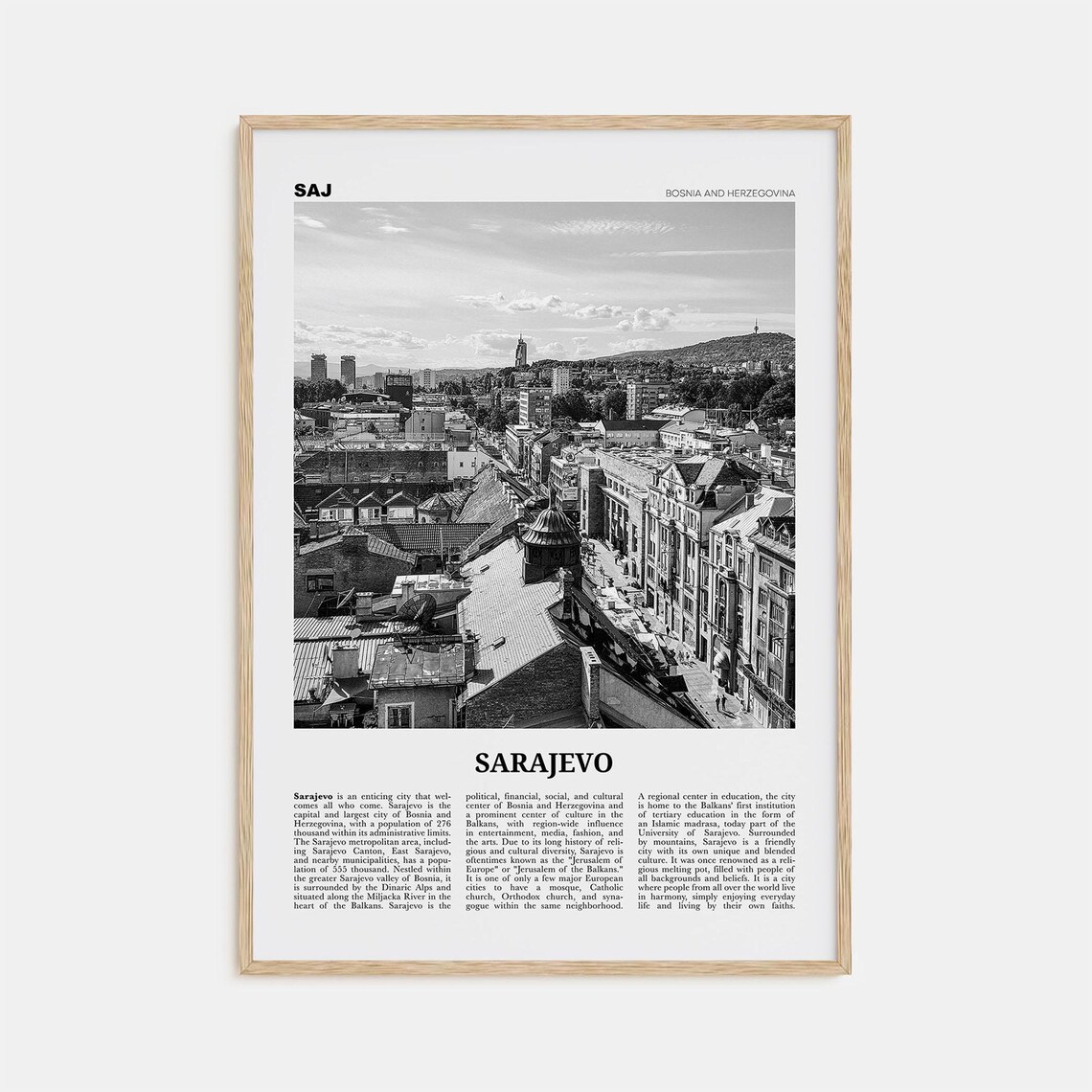 Sarajevo Black and White Travel Poster, Europe