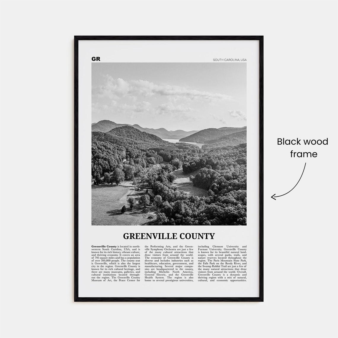 Greenville County Print Black And White Greenville Wall Art Greenville Poster Greenville Photo Greenville Wall Dcor Greenville Map - Image 3