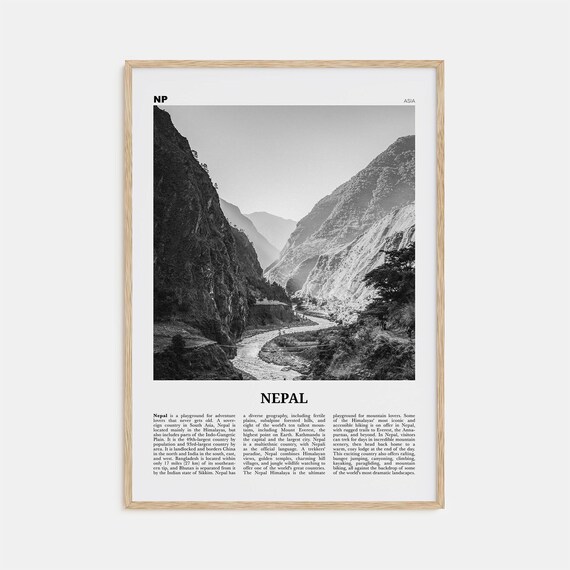 Nepal Black and White No. 2 Travel Poster, Kathmandu