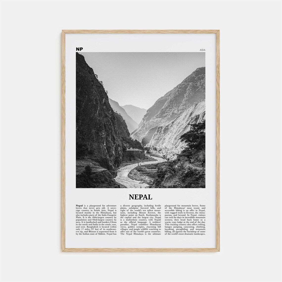 Nepal Black and White No. 2 Travel Poster, Kathmandu