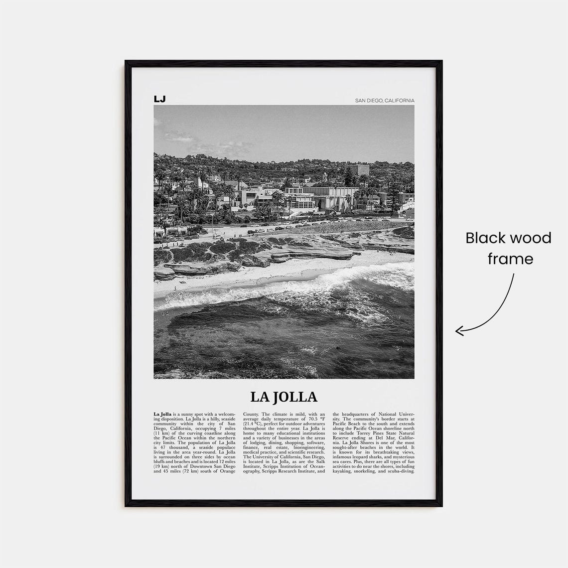 La Jolla Black and White Travel Poster, San Diego - Image 3
