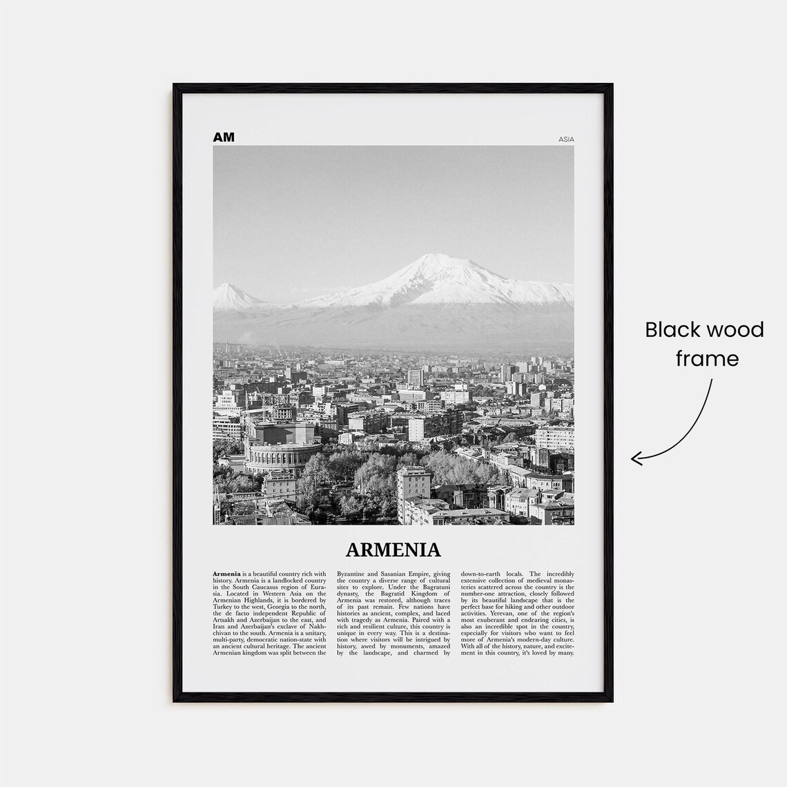Armenia Black and White Travel Poster, Yerevan - Image 3