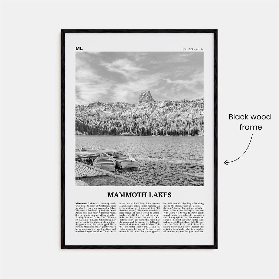Mammoth Lakes Black and White Travel Poster, California - Image 3