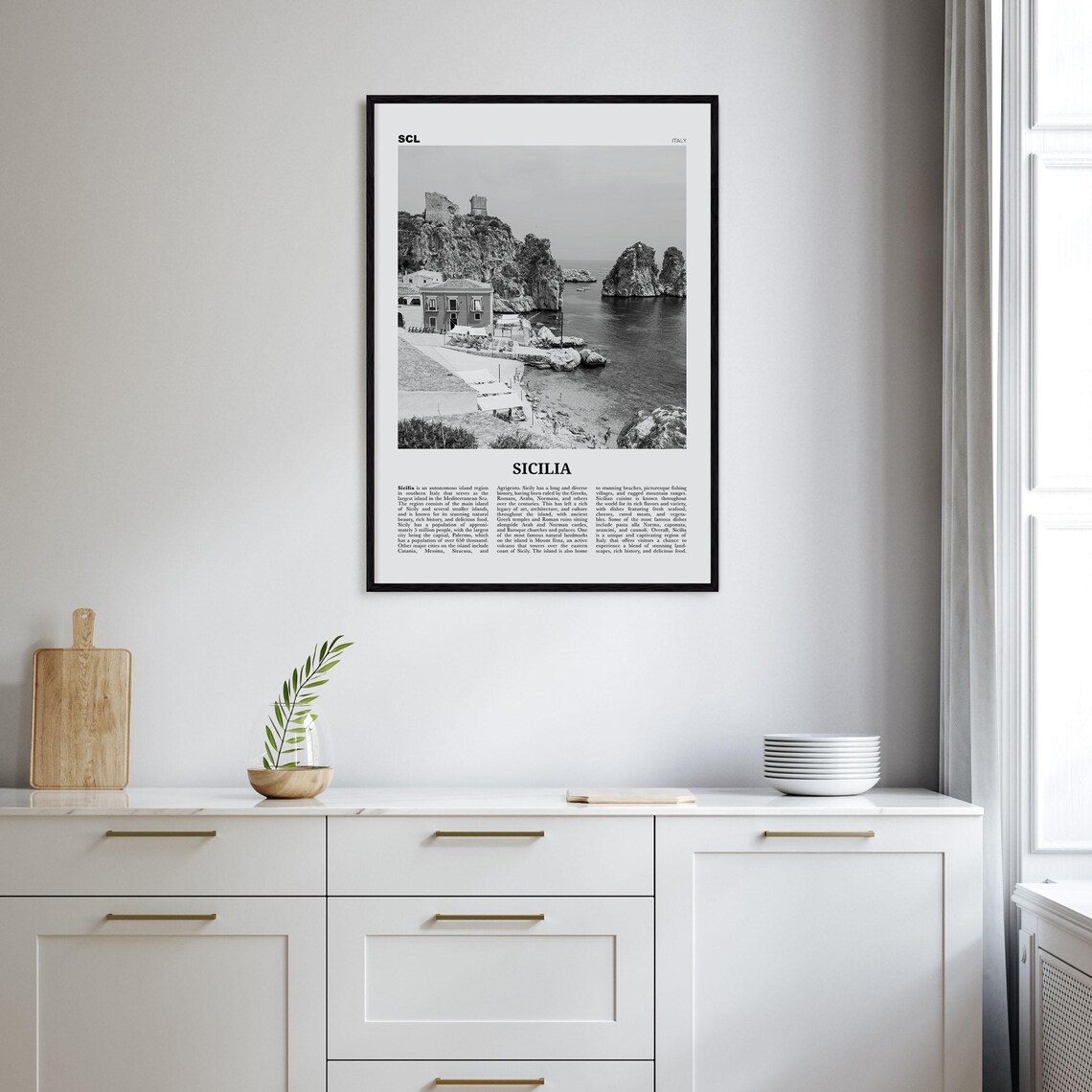 Sicilia Black And White Italy Map Poster Print - Image 2