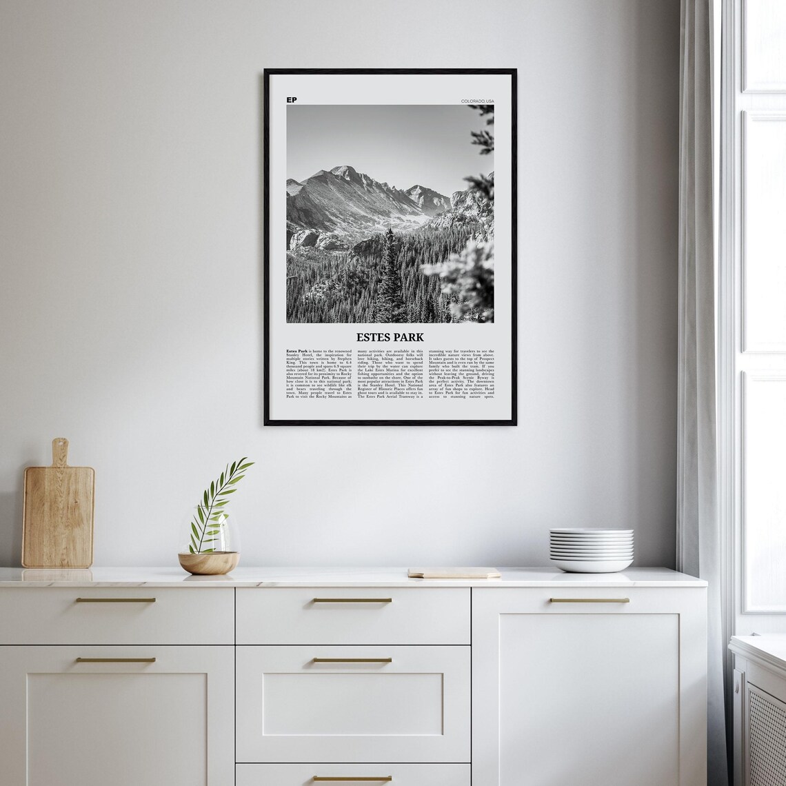 Estes Park Black and White Travel Poster, Colorado USA - Image 2