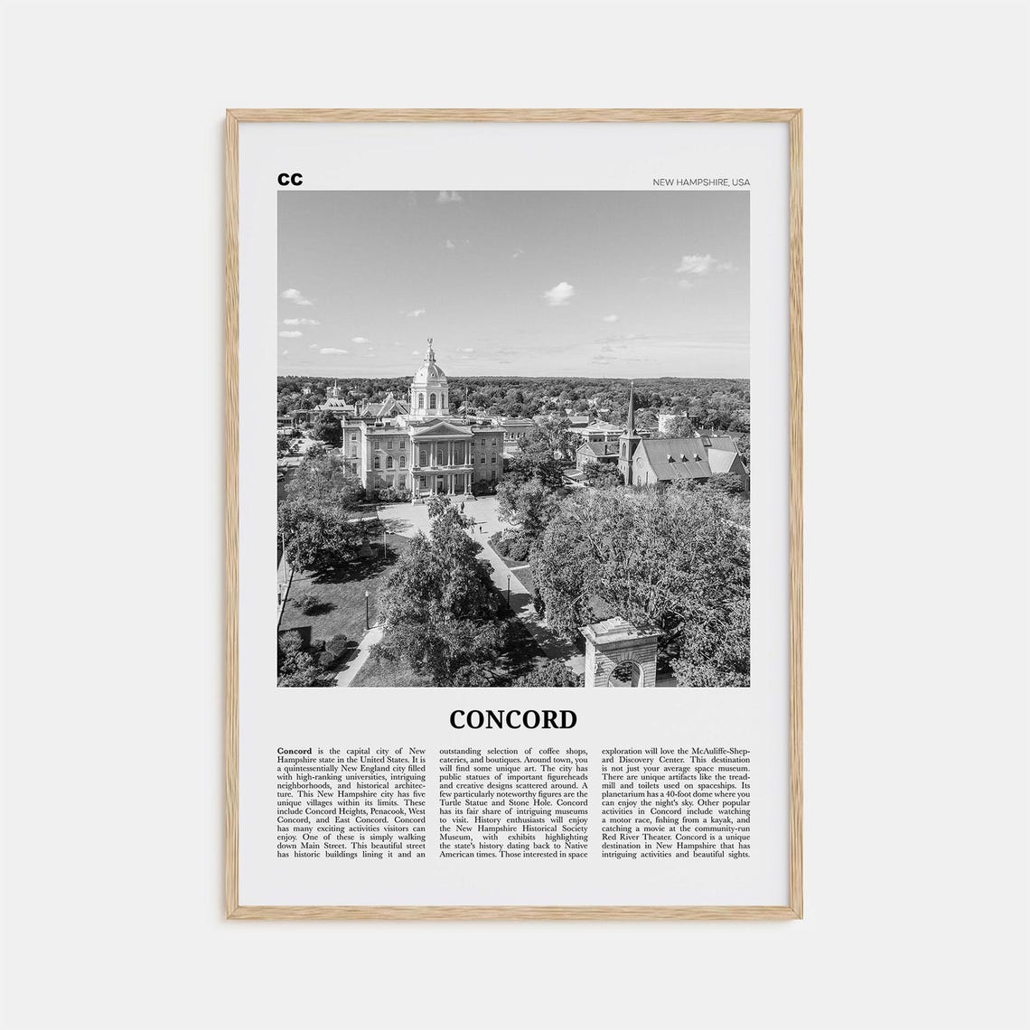 Concord Black and White Travel Poster, New Hampshire
