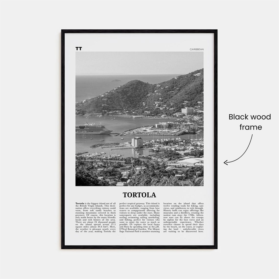 Tortola Black and White Travel Poster, Caribbean Map - Image 3
