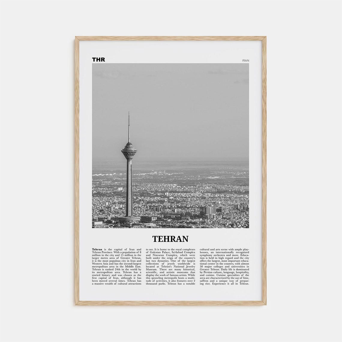 Tehran Black And White Poster