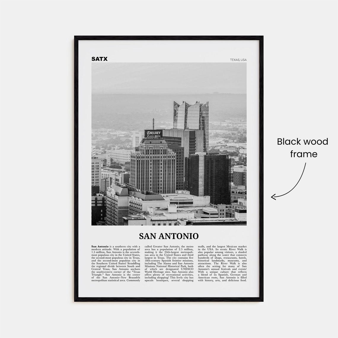 San Antonio Print Black And White No 2 San Antonio Wall Art San Antonio Poster San Antonio Photo Texas Usa United States America - Image 3