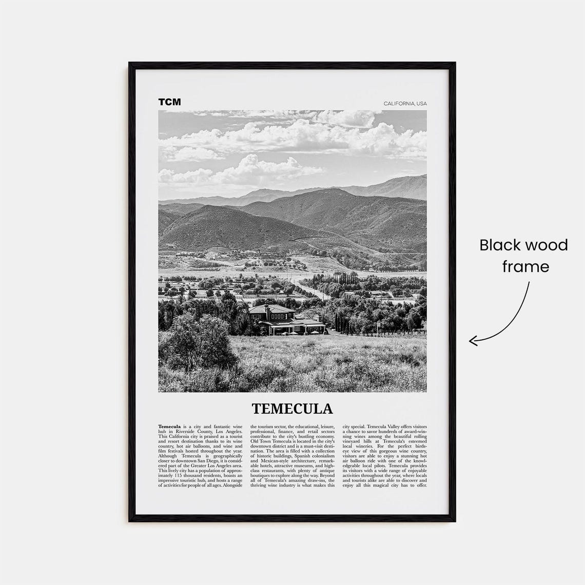 Temecula Black and White Travel Poster, California - Image 3