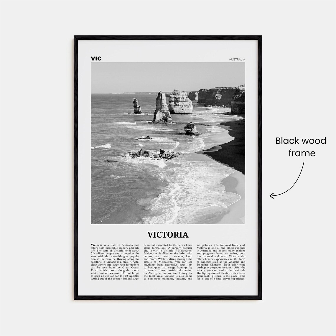 Victoria Australia Black And White Melbourne Travel Poster - Image 3