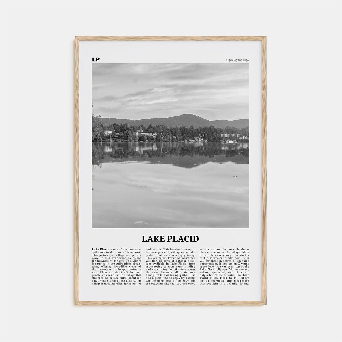 Lake Placid, New York Travel Poster, Black and White