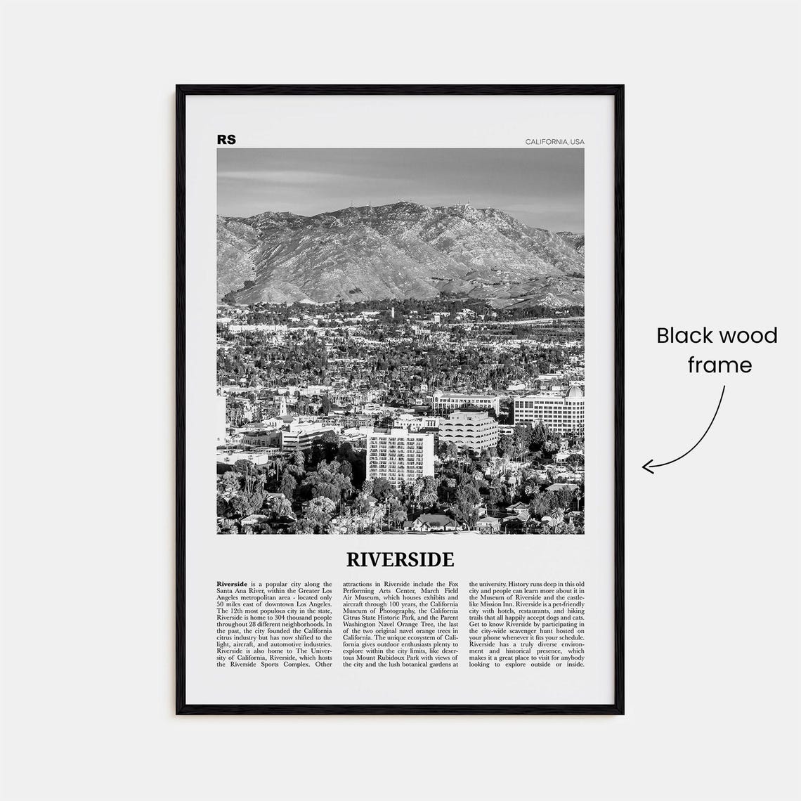 Riverside, California Black and White Travel Poster - Image 3