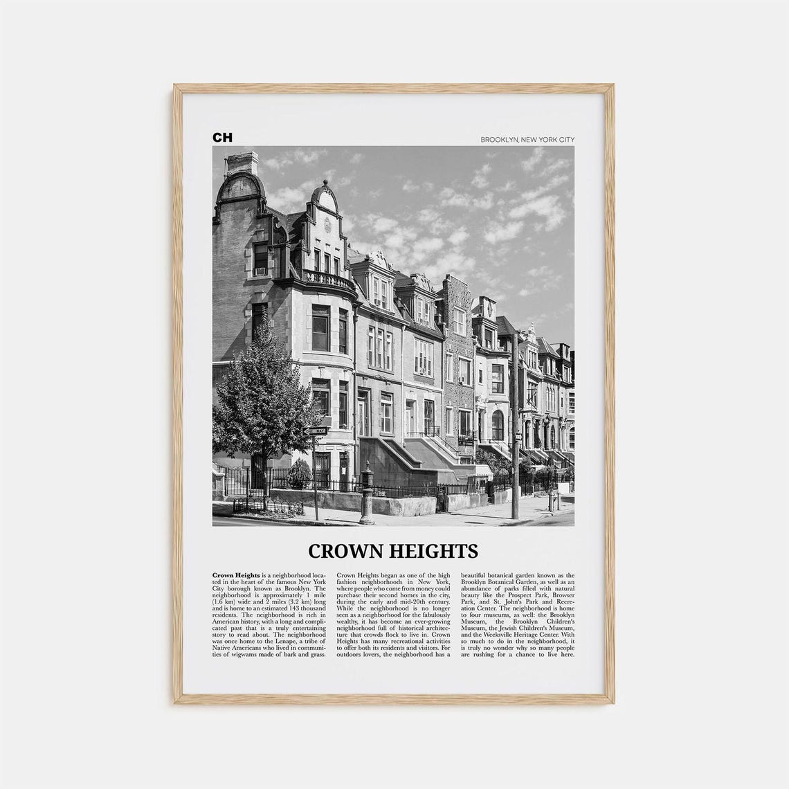 Crown Heights Black and White Travel Poster, New York
