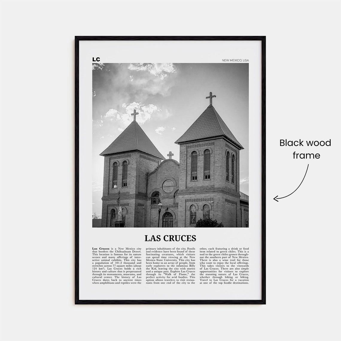 Las Cruces Black and White Travel Poster, New Mexico - Image 3