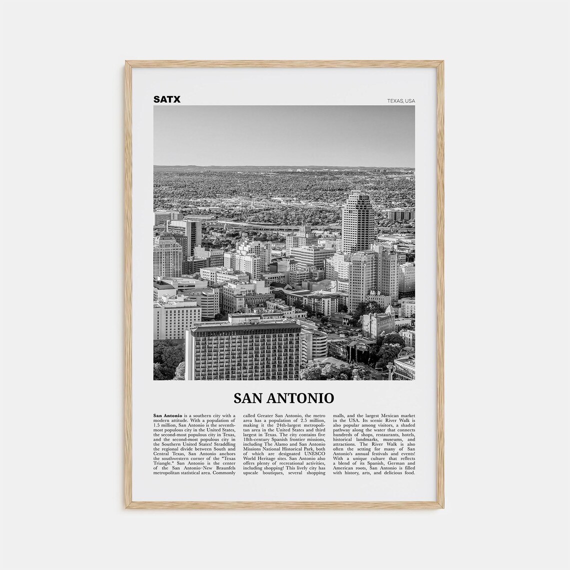 San Antonio Black And White Travel Poster, No. 1