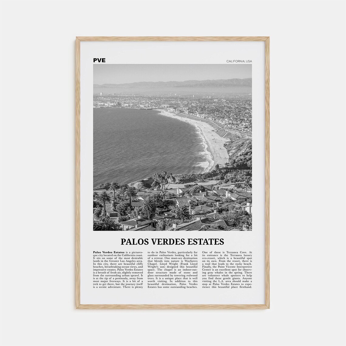 Palos Verdes Estates Black and White Travel Poster