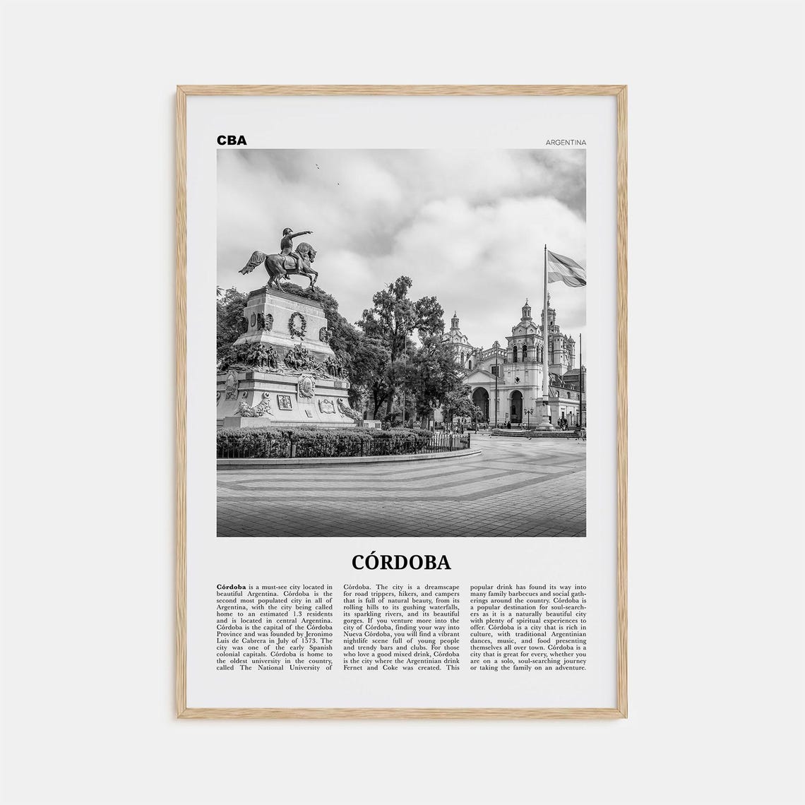 Cordoba, Argentina Black and White Travel Poster