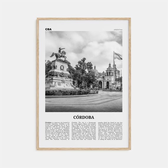 Cordoba, Argentina Black and White Travel Poster