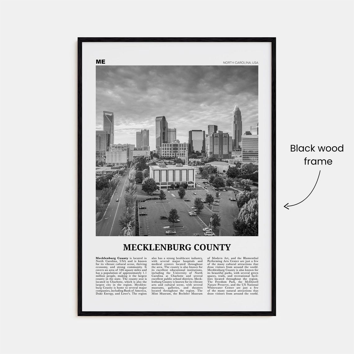 Mecklenburg County Print Black And White Mecklenburg Wall Art Mecklenburg Poster Mecklenburg Photo Mecklenburg Dcor Mecklenburg Map - Image 3