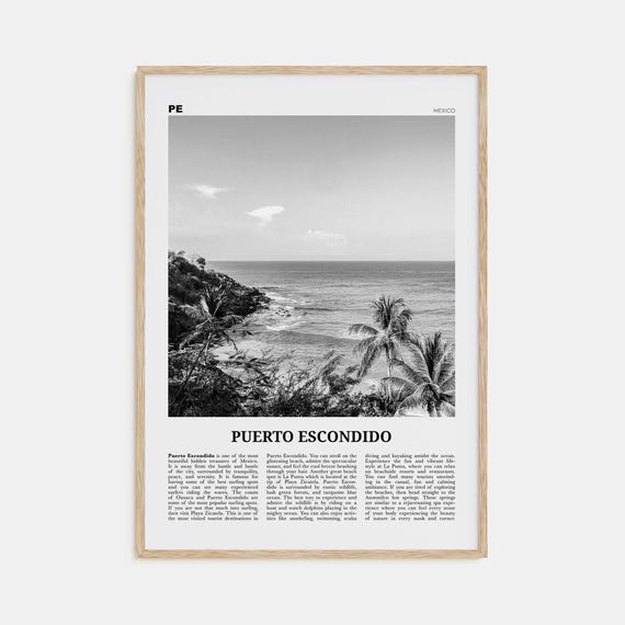 Puerto Escondido Black and White Travel Poster
