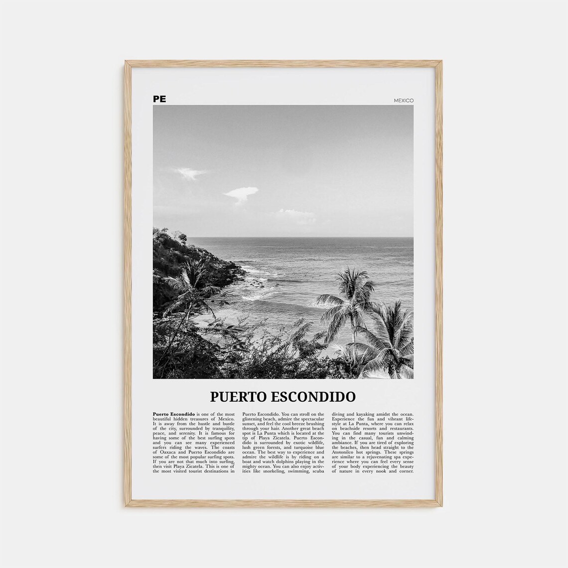 Puerto Escondido Black and White Travel Poster