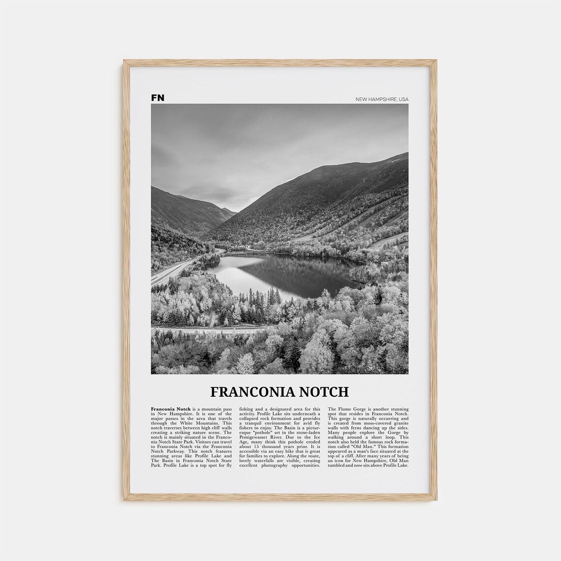 Franconia Notch Black and White Travel Poster