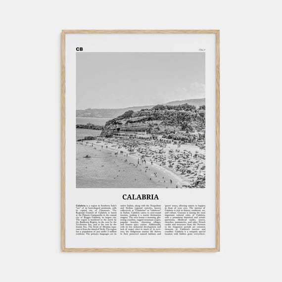 Calabria Black and White Travel Poster, Italy