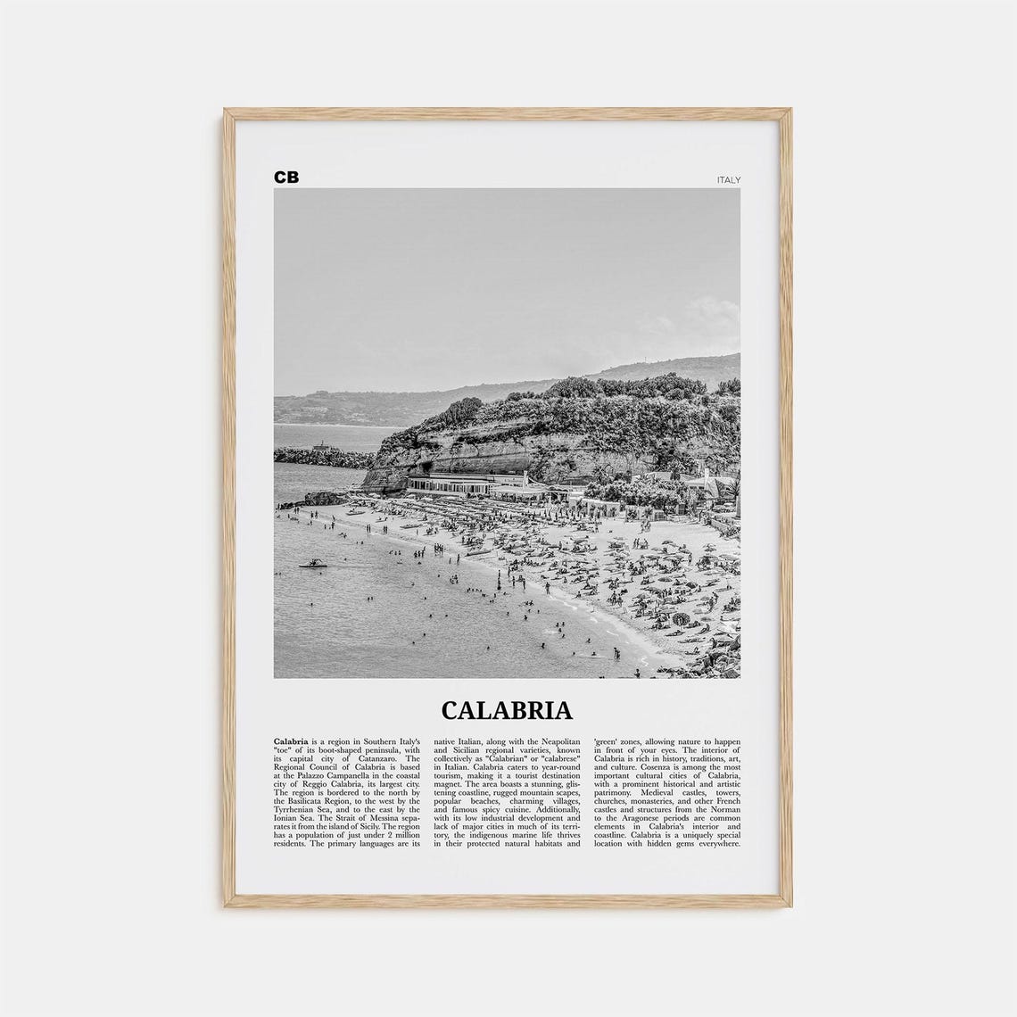 Calabria Black and White Travel Poster, Italy