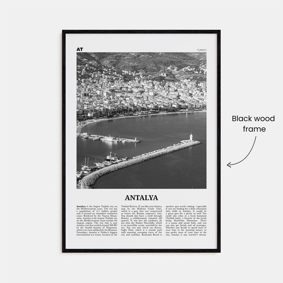 Antalya Black and White Travel Poster, Turkey - Image 3