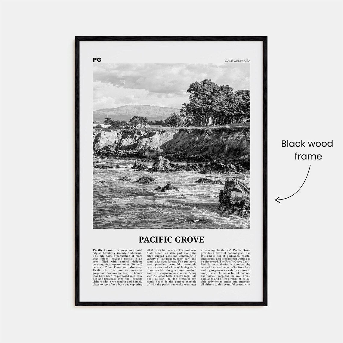Pacific Grove Black And White California Travel Poster - Image 3
