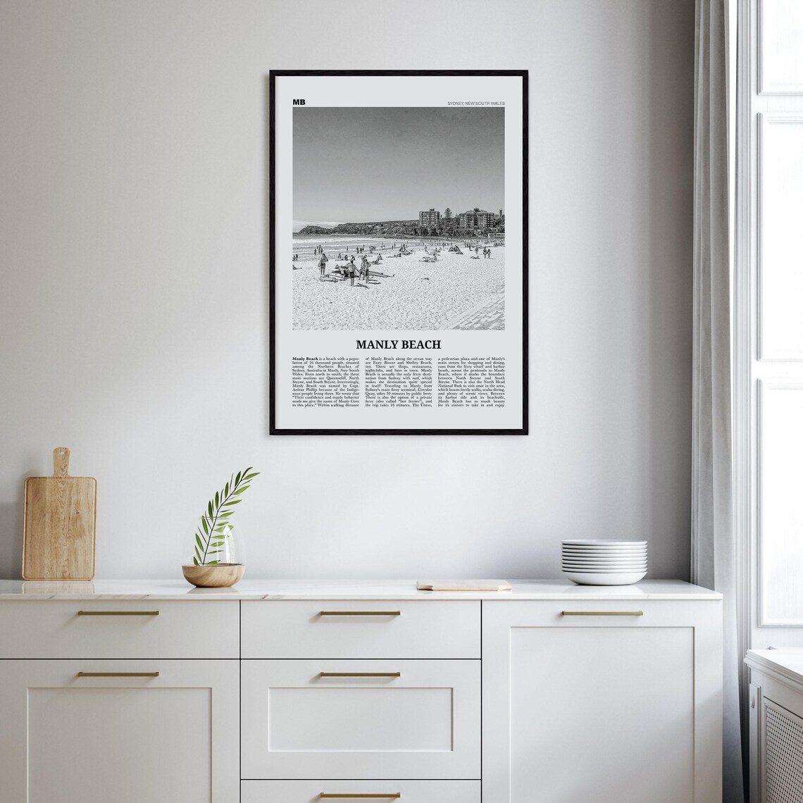 Manly Beach Black and White Travel Poster, Sydney - Image 2