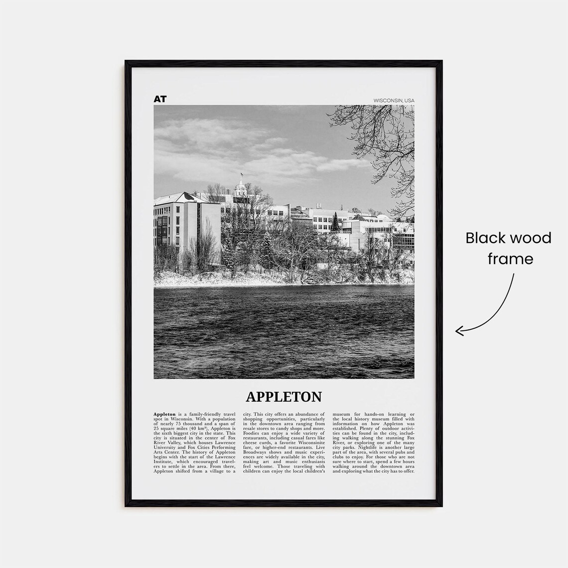 Appleton Black And White Travel Poster, Wisconsin - Image 3