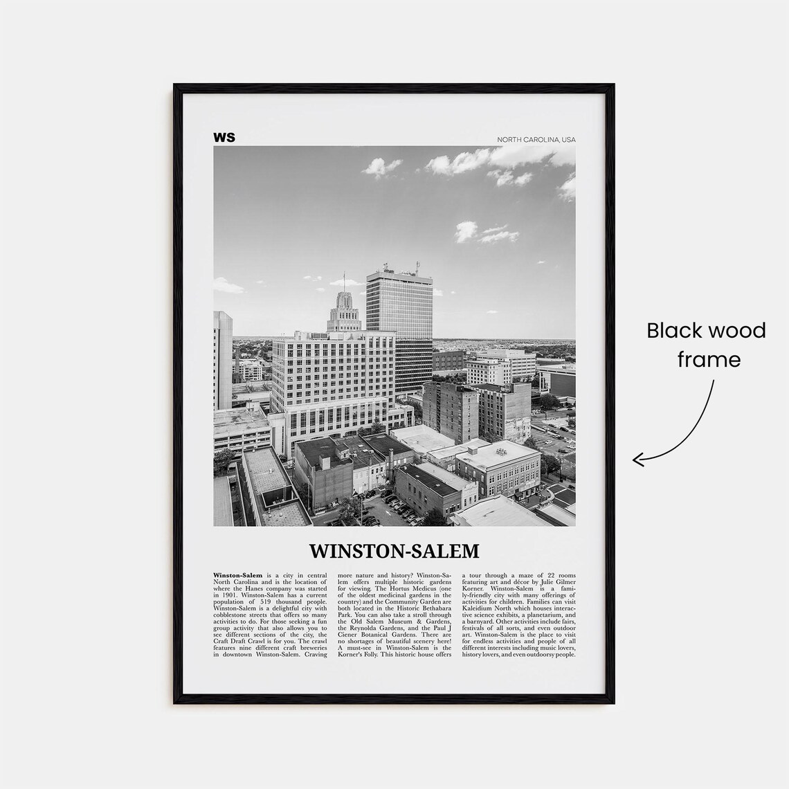 Winston Salem Black and White Travel Poster, North Carolina - Image 3