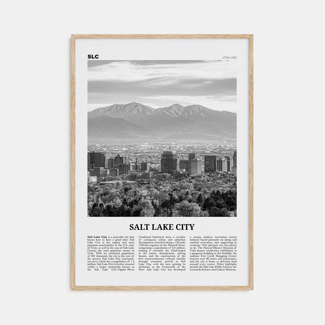 Salt Lake City Black and White Travel Poster
