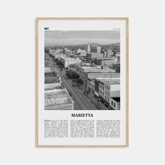 Marietta Ohio Map, Black and White Travel Poster
