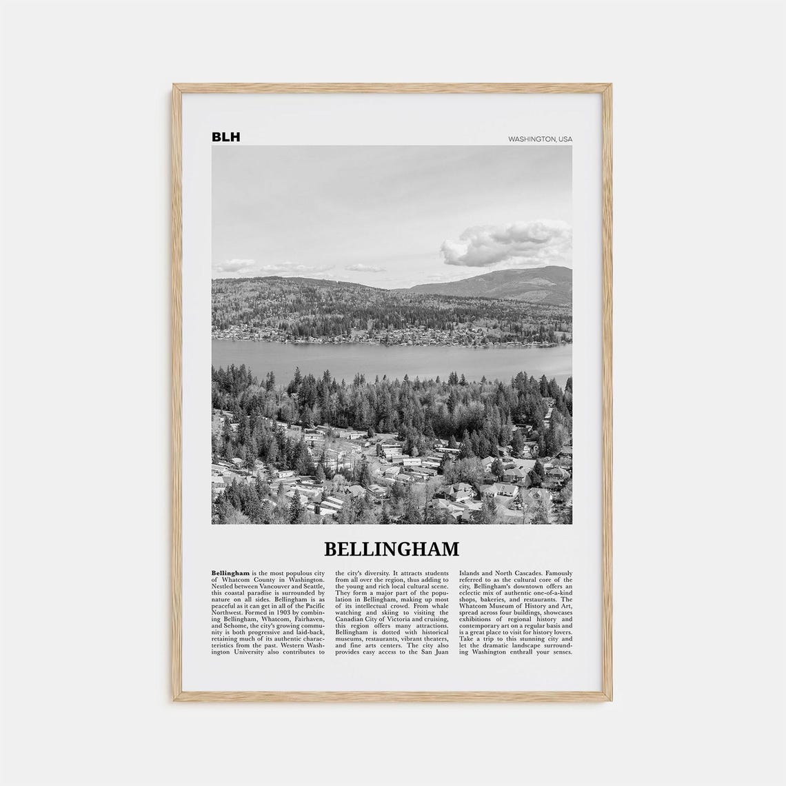Bellingham Black and White Travel Poster, Washington