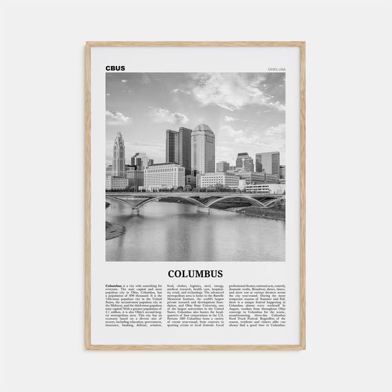 Columbus, Ohio Black and White Wall Art Print