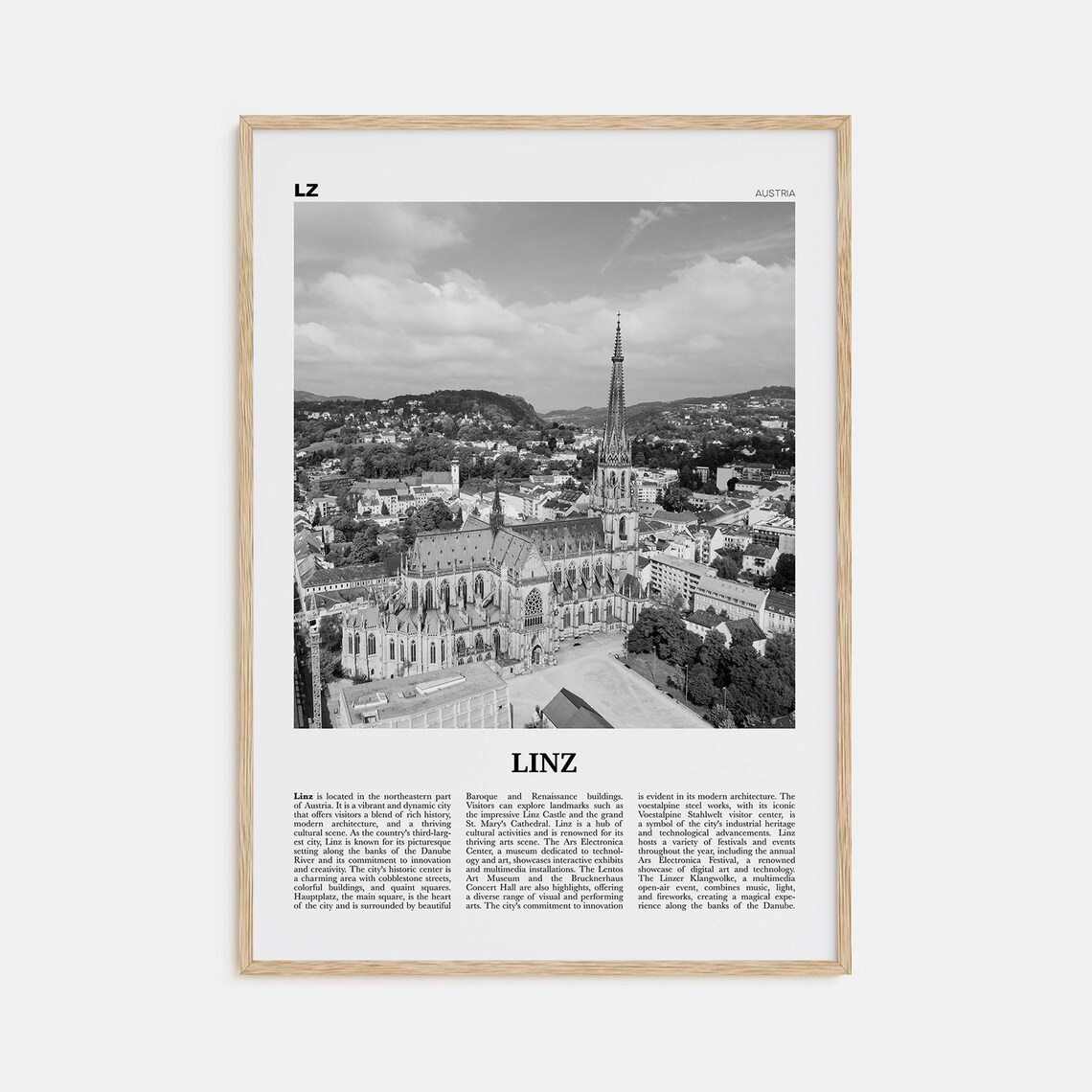 Linz Black And White Travel Poster, Austria Map