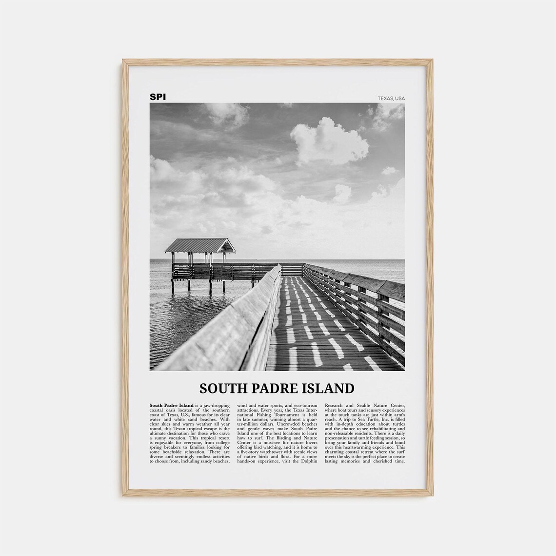 South Padre Island Black and White Travel Poster
