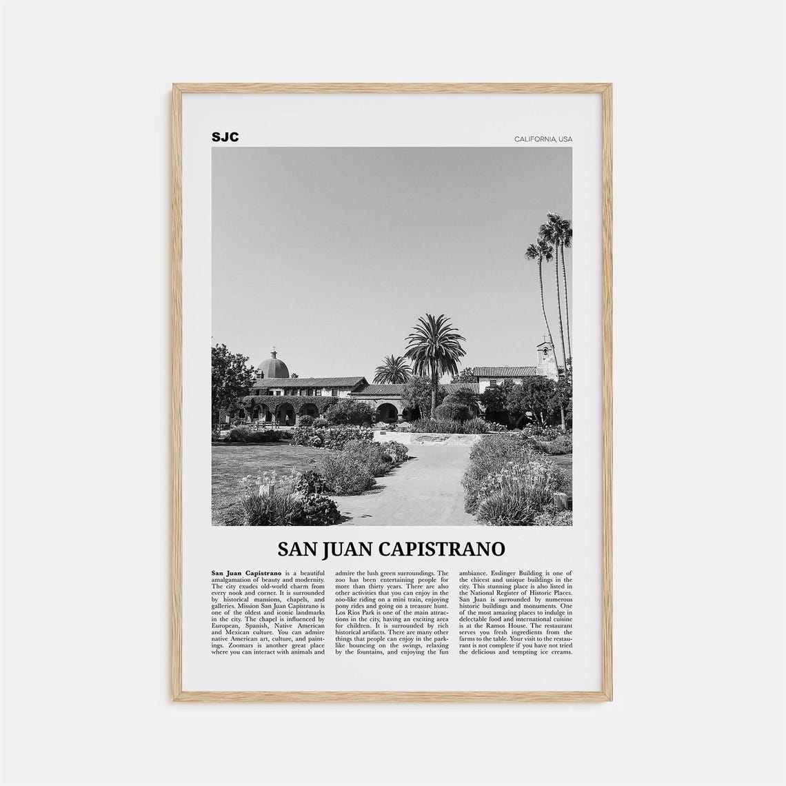 San Juan Capistrano Black and White Art Print