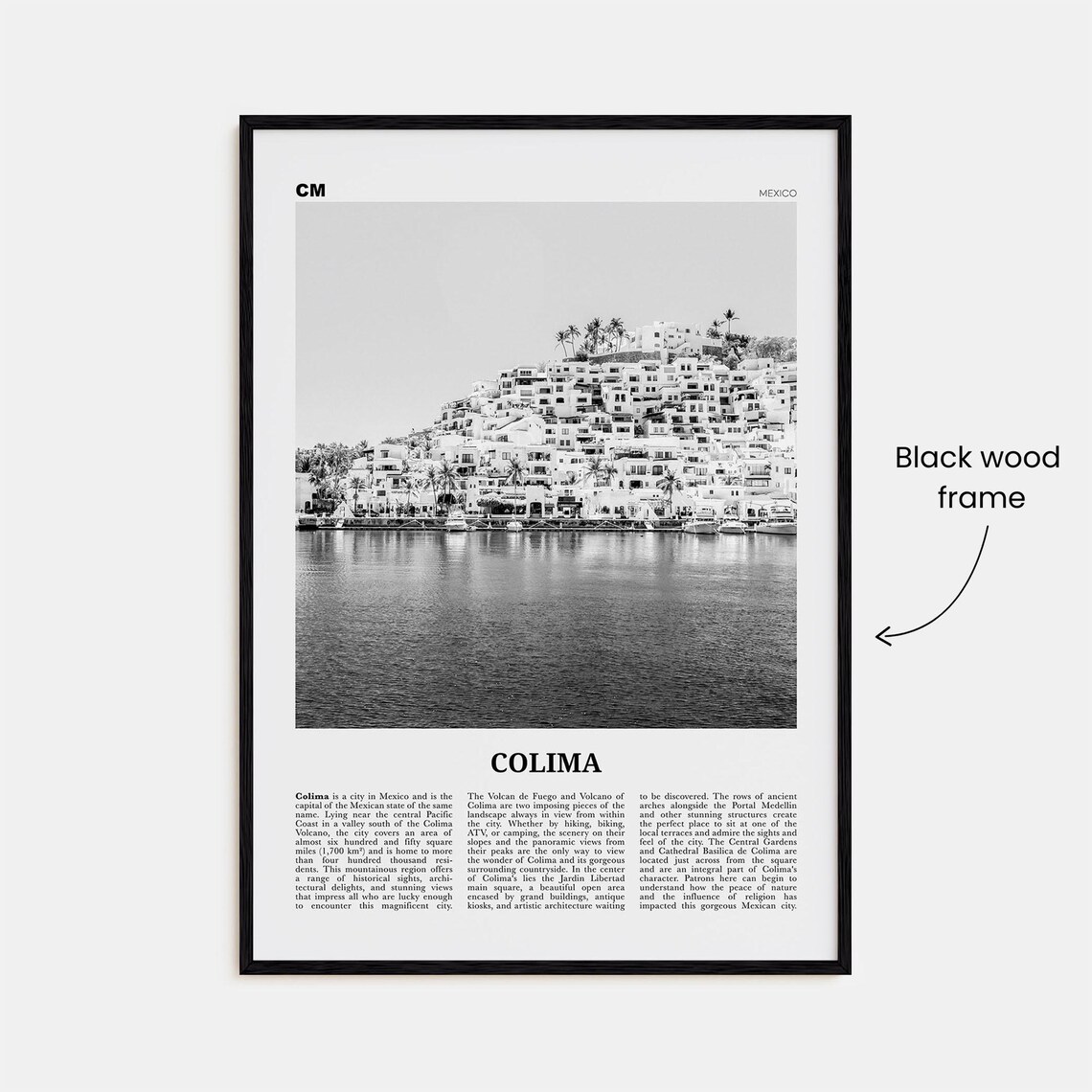Colima Black And White Map Art Print - Image 3