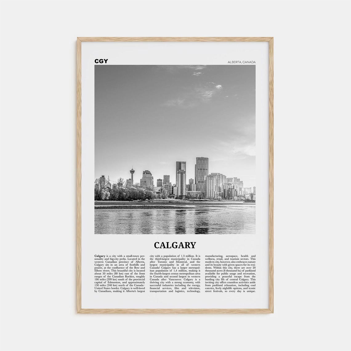 Calgary Black and White Travel Poster, Alberta Canada
