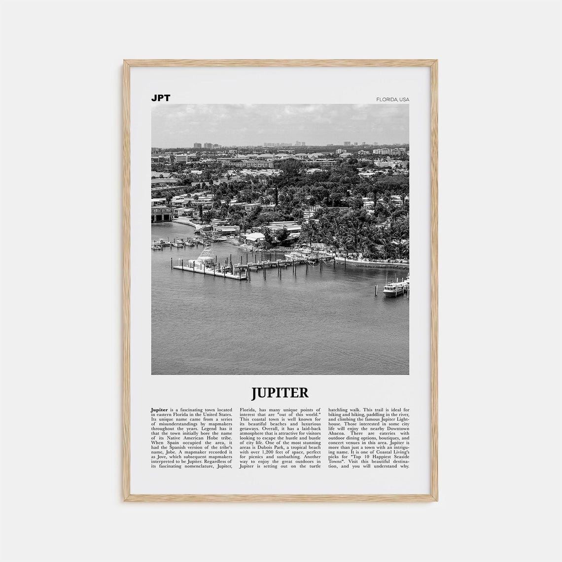 Jupiter Florida Travel Poster, Black And White