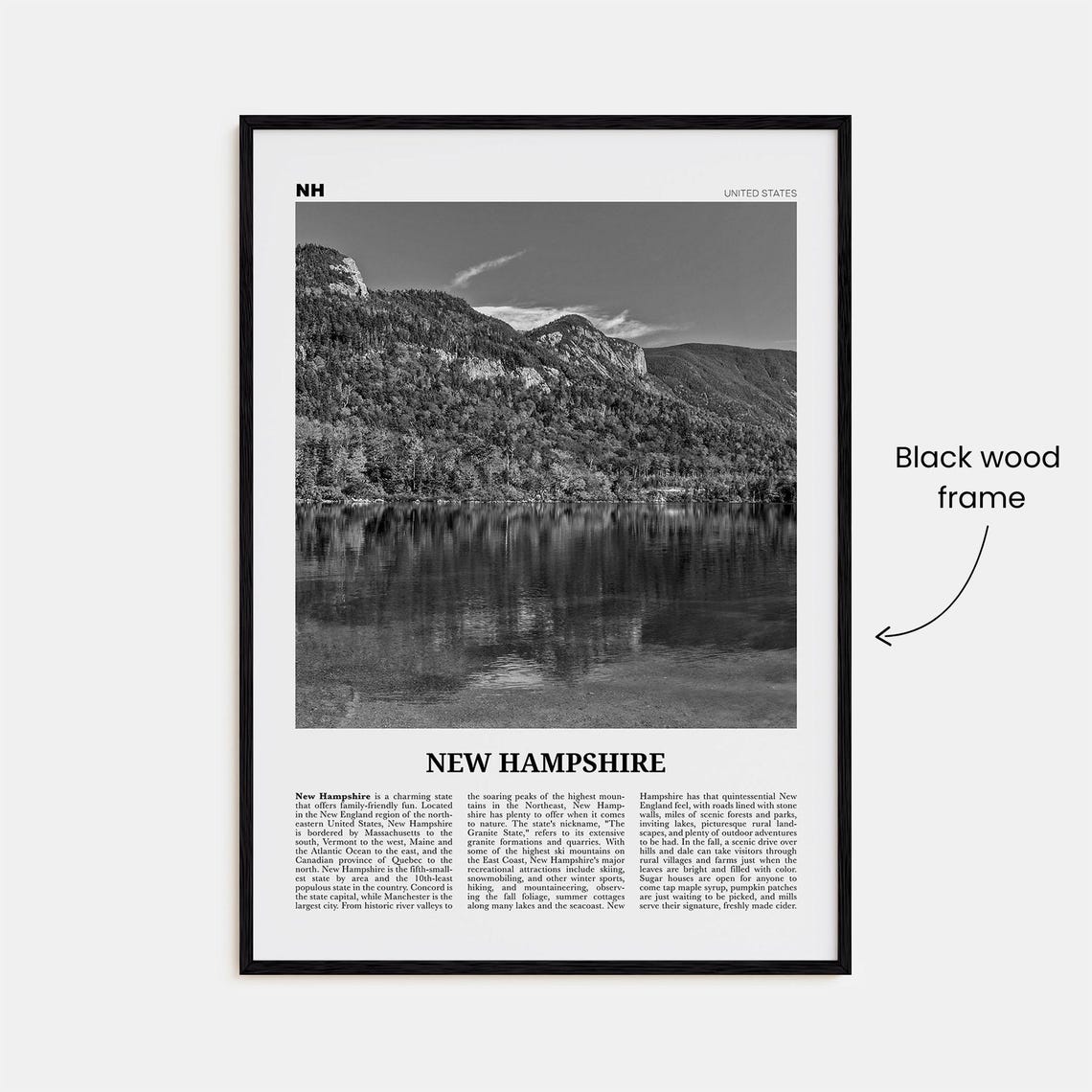 New Hampshire Print Black And White No 1 New Hampshire Art New Hampshire Poster New Hampshire Photo New Hampshire Map - Image 3