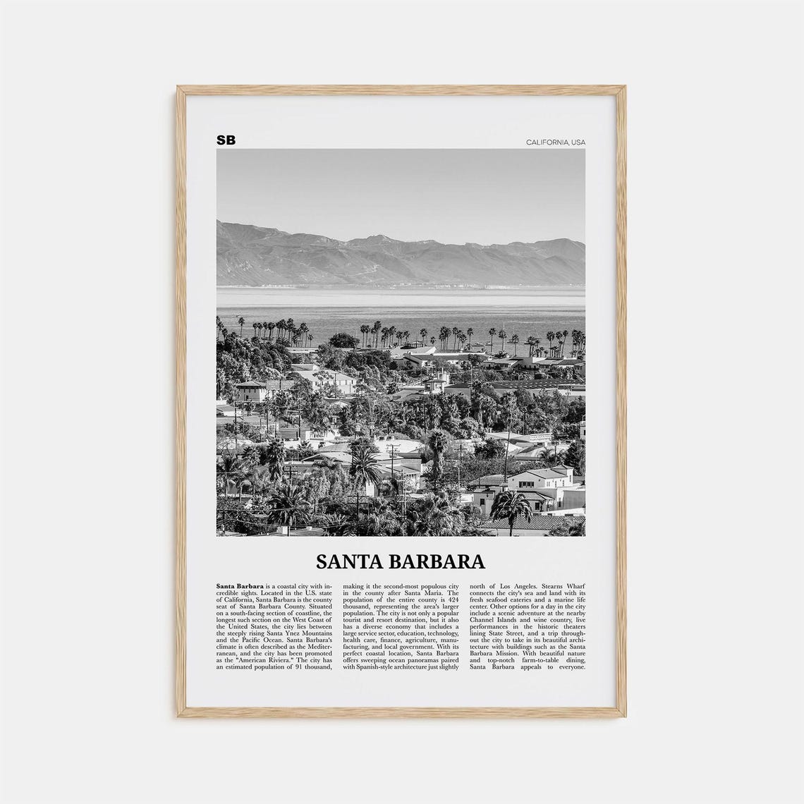 Santa Barbara Black And White No 1 Travel Poster